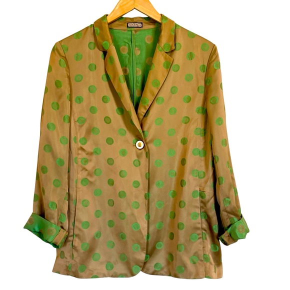 Maliparmi Jackets & Blazers - Maliparmi Tan Blazer with Green Polka Dots